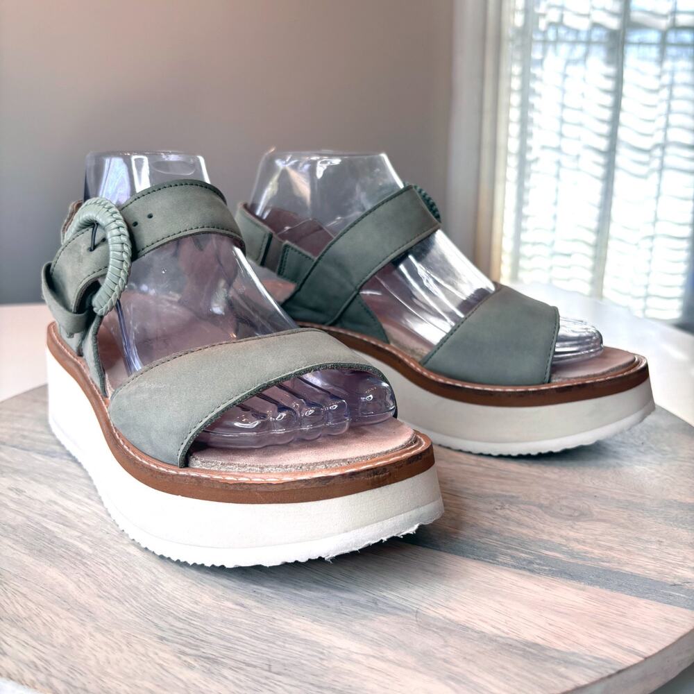 Naot Platform Wedge Sandals Green Nubuck Leather Slingback Women's Size 7 EU 38 - Picture 1 of 12